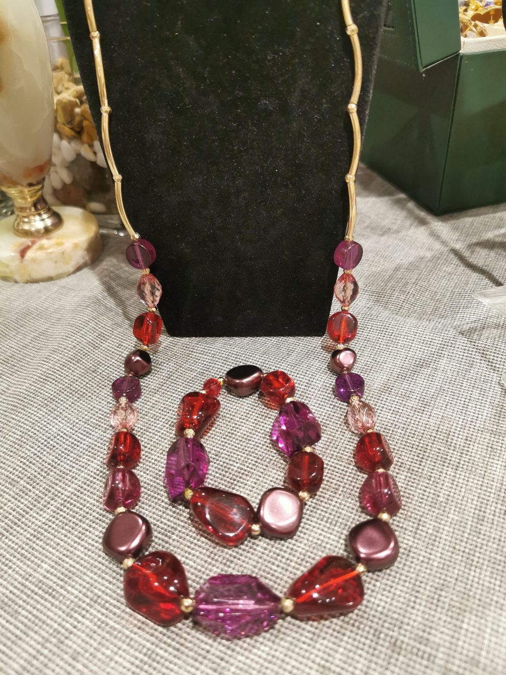 Napier Red and Purple Glass Bead Necklace and Bracelet Set